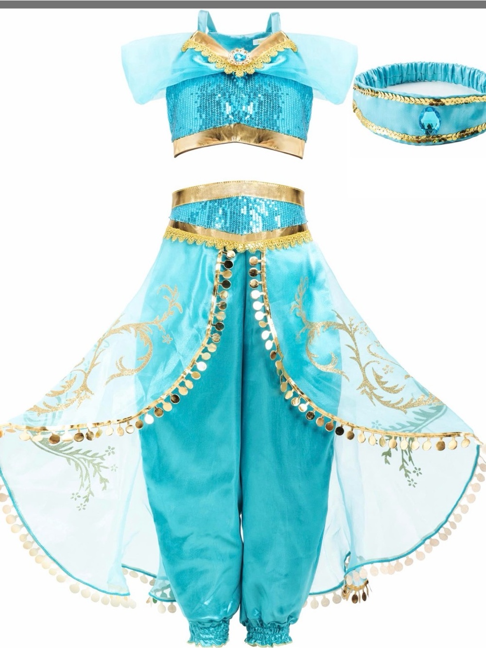 Turquoise Gold Kids Genie Costume- Crop Top & Harem Pants size 5-6 minor damage